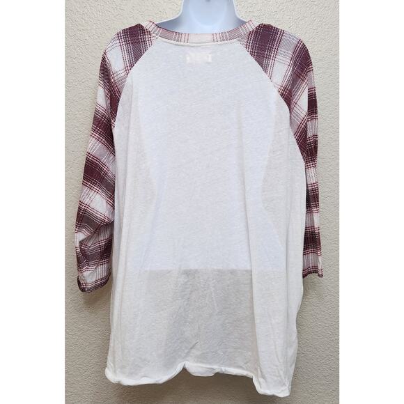 Maurices White Burgundy Striped Raglan Sleeves Top 3X Lightweight Soft V Neck - Picture 3 of 5